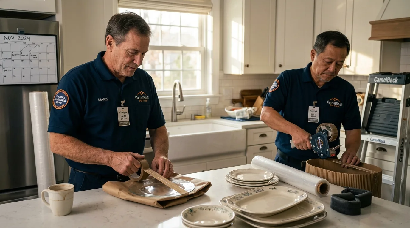 Professional crew packing kitchen dishware in Boyne City, MI